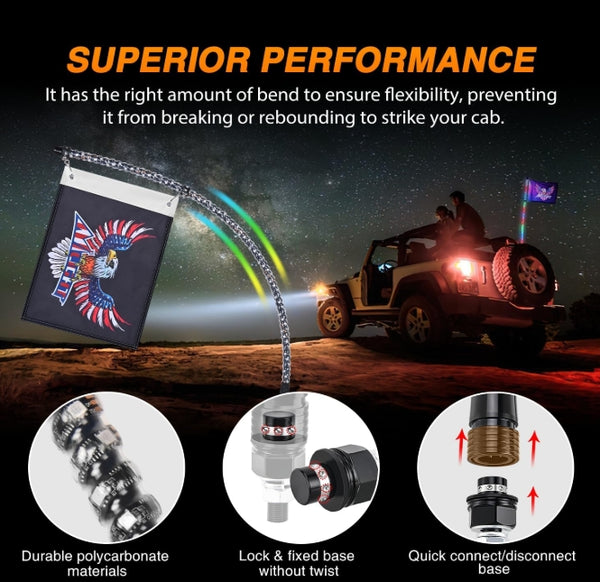 RGB Whip Light 1PC 4FT Lighted Antenna Whips with Remote & App Control DIY Chasing Patterns Brake Reverse Lights for ATV UTV Polaris RZR Can-am Dune Buggy Pickup Trucks Jeep