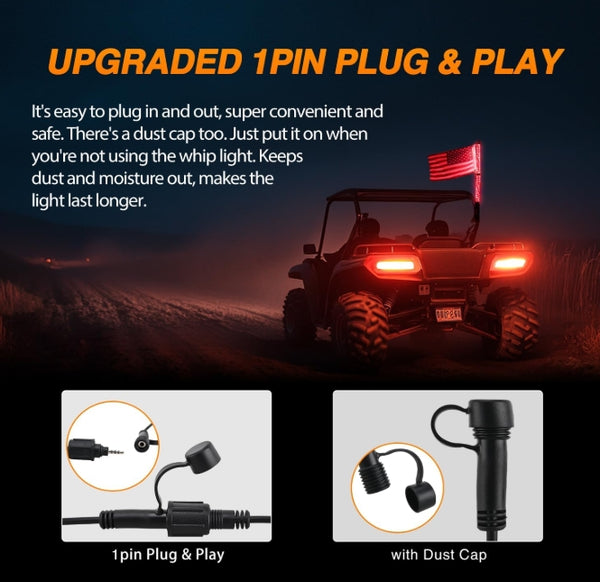 RGB Whip Light 1PC 4FT Lighted Antenna Whips with Remote & App Control DIY Chasing Patterns Brake Reverse Lights for ATV UTV Polaris RZR Can-am Dune Buggy Pickup Trucks Jeep