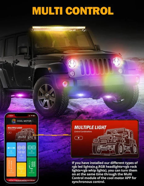 RGB 7 Inch Headlights + 4 Inch Fog Lights Combo for Jeep Wrangler JK with APP Control