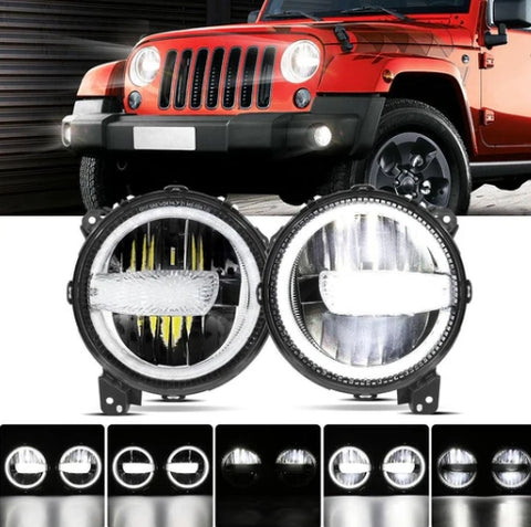 (2pcs/set) 9 Inch 120W DOT Approved LED Headlights with Halo Ring DRL & High Low Beam for 2018-2021 Jeep JL JLU Gladiator JT