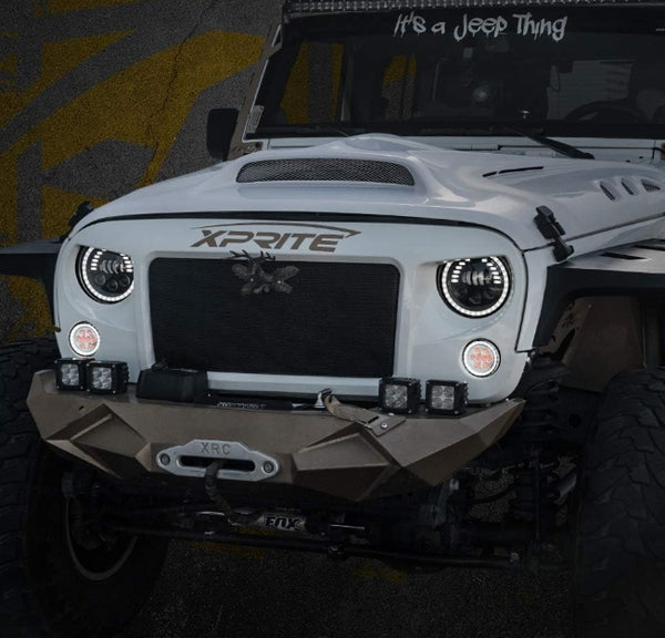 LED Turn Signal Lights with White Halo, Plug & Play Front Grille Parking Lights Compatible with 2007-2018 Jeep Wrangler JK JKU,Clear Lens