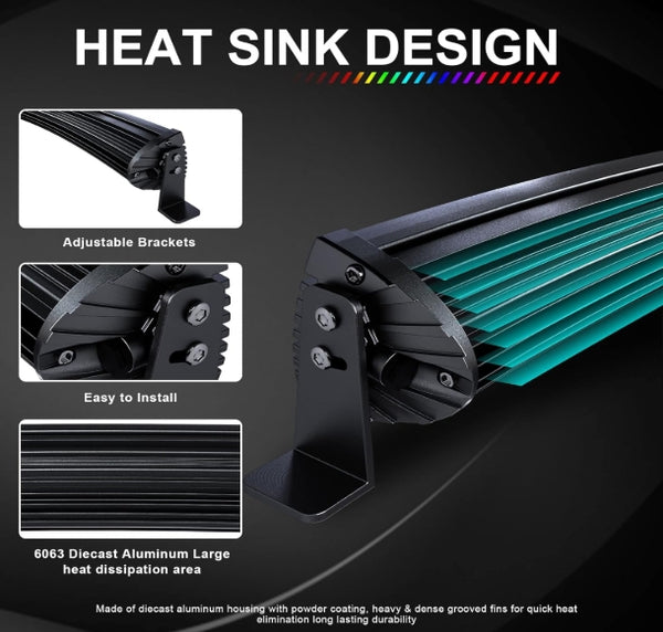 RGBW LED Light Bar 52'' inch 300W Flood Spot Combo Beam 2PCS 4 Inch 18W Flood RGB LED Pods with 16 Solid Colors Chasing RGB Halo Ring Changing with Strobe Flashing with Rocker Switch Wiring