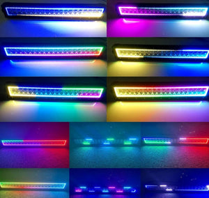 RGBW LED Light Bar 52'' inch 300W Flood Spot Combo Beam 2PCS 4 Inch 18W Flood RGB LED Pods with 16 Solid Colors Chasing RGB Halo Ring Changing with Strobe Flashing with Rocker Switch Wiring