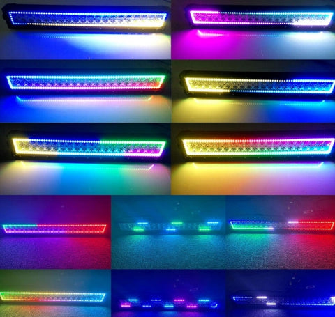 RGBW LED Light Bar 52'' inch 300W Flood Spot Combo Beam 2PCS 4 Inch 18W Flood RGB LED Pods with 16 Solid Colors Chasing RGB Halo Ring Changing with Strobe Flashing with Rocker Switch Wiring