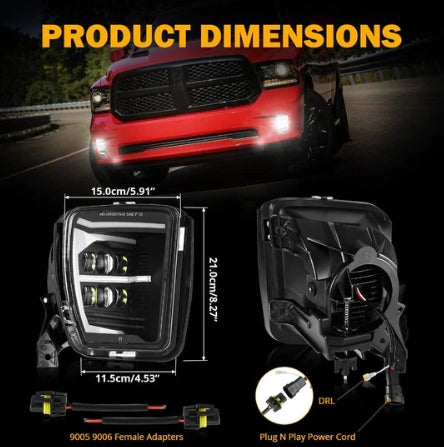 (2PCS/SET) DOT APPROVED LED FOG LIGHTS WITH DRL FOR 2013-2018 DODGE RAM 1500