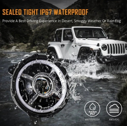 (2pcs/set) 9 Inch RGB Headlights Replacement Bluetooth Control for Jeep Wrangler JL JLU Sport Rubicon Sahara Gladiator JT 2019 2020 w/ DRL