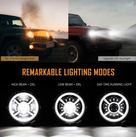 (2pcs/set) 9 Inch RGB Headlights Replacement Bluetooth Control for Jeep Wrangler JL JLU Sport Rubicon Sahara Gladiator JT 2019 2020 w/ DRL