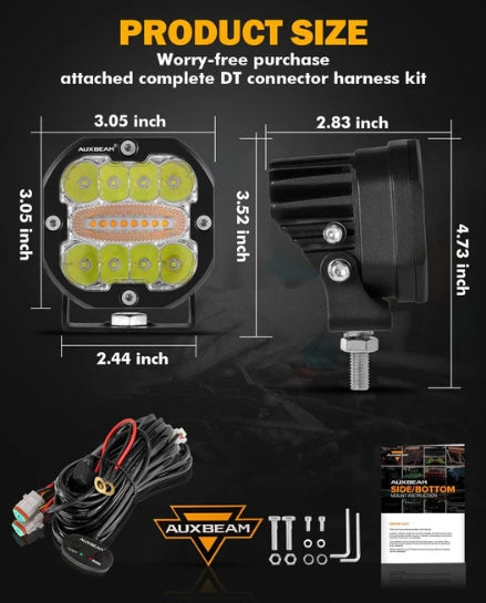 XP-ULTRA Series 3 INCH 96W 9600LM LED PODS 6 MODES WHITE AMBER FLASHING LED DRIVING LIGHTS