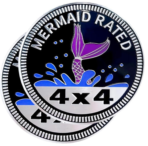 Mermaid Badge Rated Car Emblem, 4 x 4 Metal Automotive Badge, 3D Round Metal Car Badges Emblems, Car Badge Decals Stickers Compatible with Jeep Wrangler Vehicles Trucks SUV RV