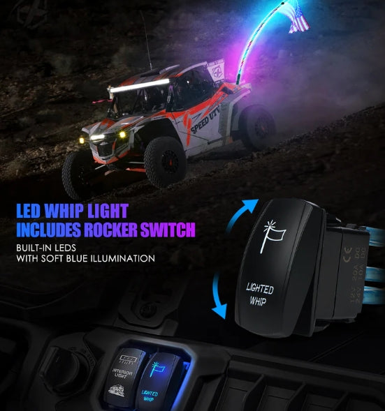 Spiral RGB LED Flag Pole Whip Light with Remote Control & Bluetooth | Vertigo Series