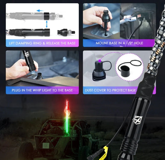 Spiral RGB LED Flag Pole Whip Light with Remote Control & Bluetooth | Vertigo Series