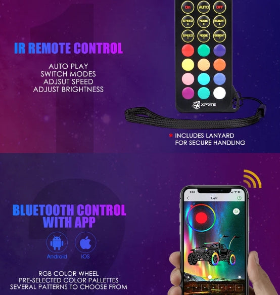 Spiral RGB LED Flag Pole Whip Light with Remote Control & Bluetooth | Vertigo Series