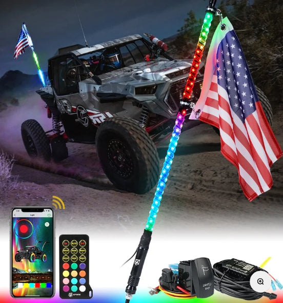 Spiral RGB LED Flag Pole Whip Light with Remote Control & Bluetooth | Vertigo Series