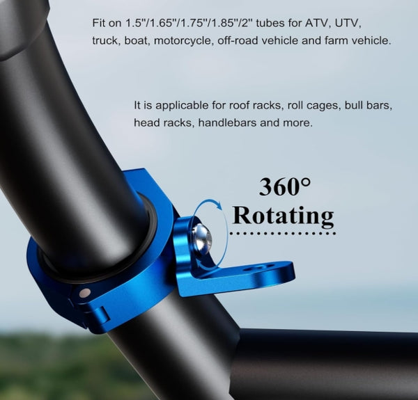 2PCS Whip Flag Mounts, Solid Aluminum Alloy UTV Whip Light Mount, Off-Road LED Light Bar Mounting Bracket, 360° Rotating Roll Bar Clamp Holder Fit on 1.5''/1.65'' /1.75''/1.85''/2'' Roll Cages