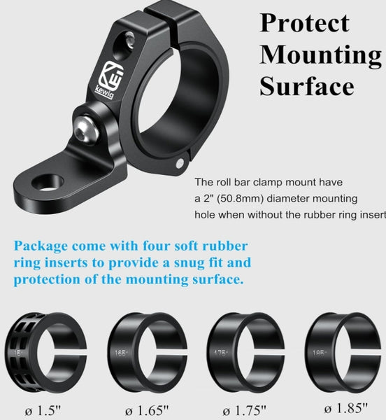 2PCS UTV Whip Light Mount, Solid Aluminum Alloy Whip Flag Mounts, Off-Road LED Light Bar Mounting Bracket, 360° Adjustable Roll Bar Clamp Holder Fit 1.5''/1.65'' /1.75''/1.85''/2'' Roll Cage