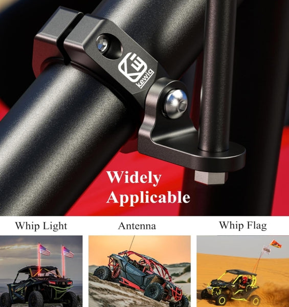 2PCS UTV Whip Light Mount, Solid Aluminum Alloy Whip Flag Mounts, Off-Road LED Light Bar Mounting Bracket, 360° Adjustable Roll Bar Clamp Holder Fit 1.5''/1.65'' /1.75''/1.85''/2'' Roll Cage