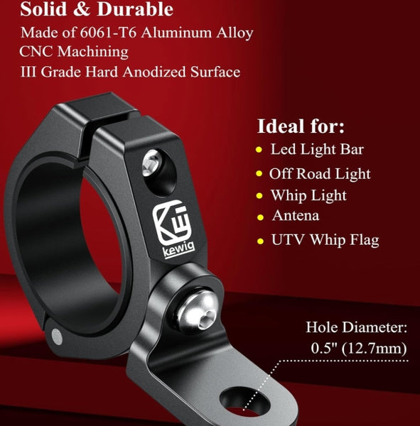 2PCS UTV Whip Light Mount, Solid Aluminum Alloy Whip Flag Mounts, Off-Road LED Light Bar Mounting Bracket, 360° Adjustable Roll Bar Clamp Holder Fit 1.5''/1.65'' /1.75''/1.85''/2'' Roll Cage