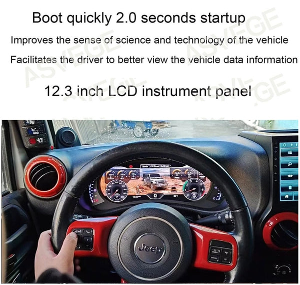12.3 inch Digital Dash Instrument Cluster for 2011-2017 Jeep Wrangler JK Car Odometer Digital Cluster Virtual Cockpit Dashboard Speed Meter Screen