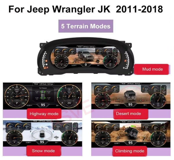 12.3 inch Digital Dash Instrument Cluster for 2011-2017 Jeep Wrangler JK Car Odometer Digital Cluster Virtual Cockpit Dashboard Speed Meter Screen