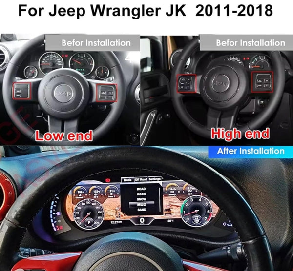 12.3 inch Digital Dash Instrument Cluster for 2011-2017 Jeep Wrangler JK Car Odometer Digital Cluster Virtual Cockpit Dashboard Speed Meter Screen