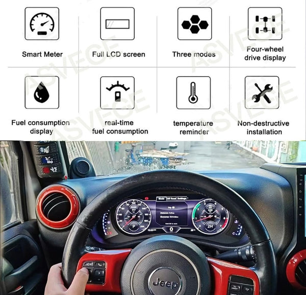 12.3 inch Digital Dash Instrument Cluster for 2011-2017 Jeep Wrangler JK Car Odometer Digital Cluster Virtual Cockpit Dashboard Speed Meter Screen