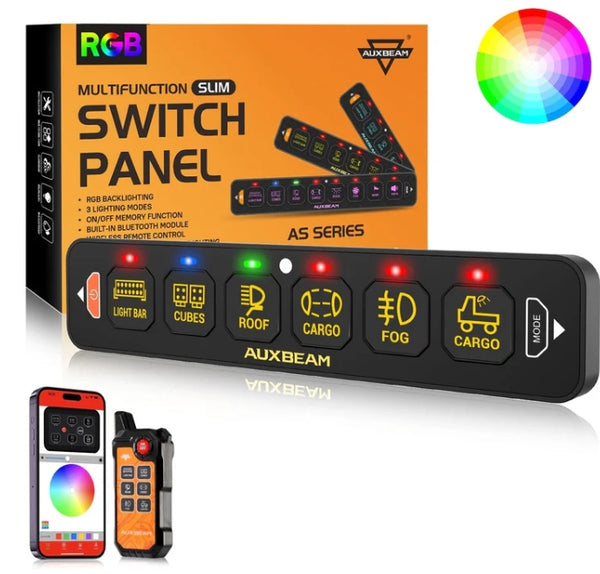 AS Series 6 Gang RGB Slim Switch Panel with APP&Remote Control, Toggle/ Momentary/ Pulsed Mode Supported(One-Sided Outlet)