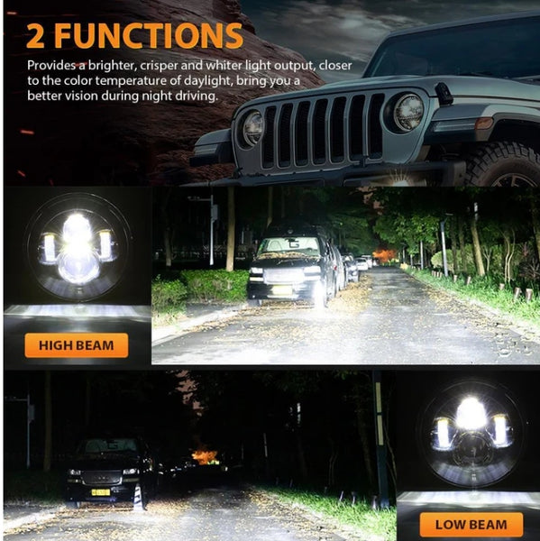 7'' LED Headlight Replacement And 4'' 30W LED Fog Lights with White DRL+Amber Turn Signal For Jeep Wrangler2007-2018 JK