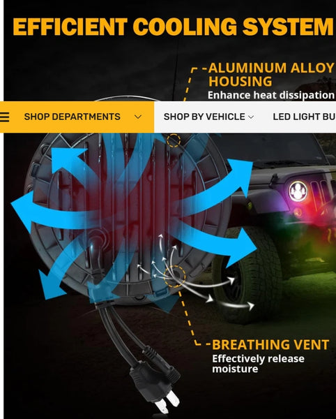 Upgraded 7 Inch Round LED Headlight with RGB Halo Ring for Jeep Wrangler JK TJ LJ