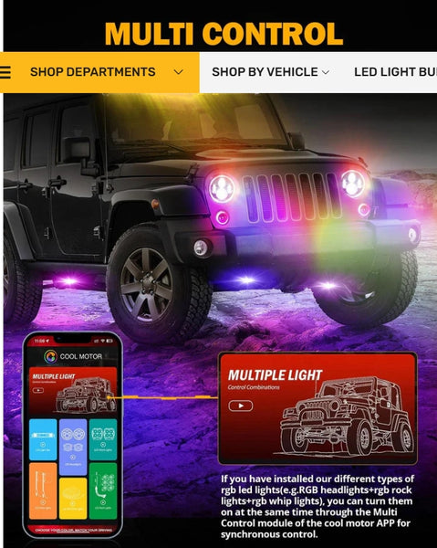 Upgraded 7 Inch Round LED Headlight with RGB Halo Ring for Jeep Wrangler JK TJ LJ