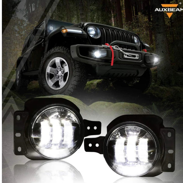(2pcs/set) 4 Inch Round LED Fog Lamps with 2 Brackets for 2018 2019 2020 Jeep Wrangler JL JLU Jeep Gladiator JT