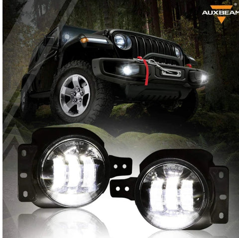 (2pcs/set) 4 Inch Round LED Fog Lamps with 2 Brackets for 2018 2019 2020 Jeep Wrangler JL JLU Jeep Gladiator JT