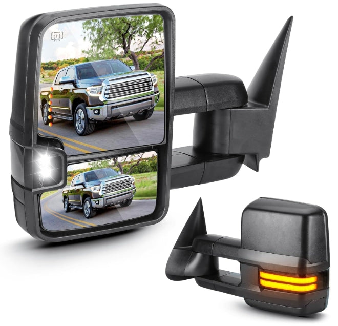 Towing Mirrors for Chevy GMC Silverado Sierra 1500 2014-18, 2500 3500 HD 2015 2016 2017 2018 Power heated with Sequence Turn Signal Folding Telescoping Pair