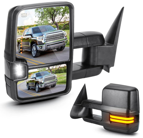 Towing Mirrors for Chevy GMC Silverado Sierra 1500 2014-18, 2500 3500 HD 2015 2016 2017 2018 Power heated with Sequence Turn Signal Folding Telescoping Pair