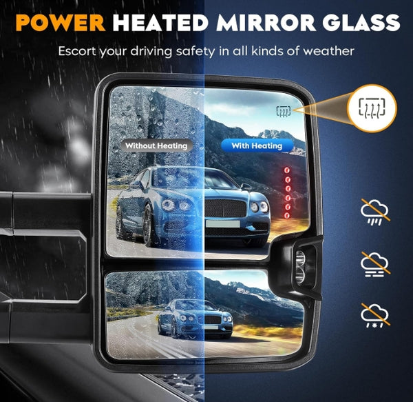 Towing Mirrors for Chevy GMC Silverado Sierra 1500 2014-18, 2500 3500 HD 2015 2016 2017 2018 Power heated with Sequence Turn Signal Folding Telescoping Pair