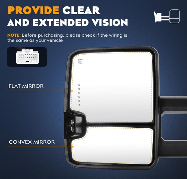 Towing Mirrors for Chevy GMC Silverado Sierra 1500 2014-18, 2500 3500 HD 2015 2016 2017 2018 Power heated with Sequence Turn Signal Folding Telescoping Pair