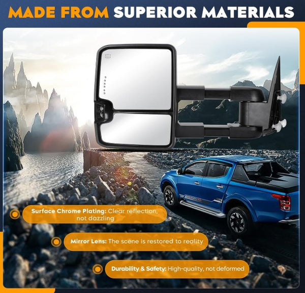 Towing Mirrors for Chevy GMC Silverado Sierra 1500 2014-18, 2500 3500 HD 2015 2016 2017 2018 Power heated with Sequence Turn Signal Folding Telescoping Pair