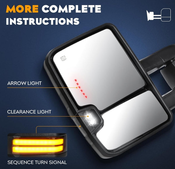 Towing Mirrors for Chevy GMC Silverado Sierra 1500 2014-18, 2500 3500 HD 2015 2016 2017 2018 Power heated with Sequence Turn Signal Folding Telescoping Pair