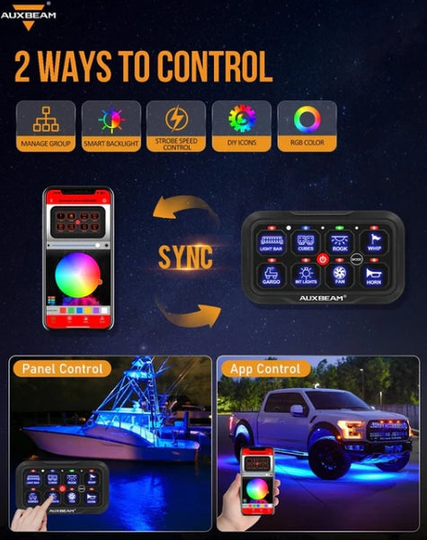 AR-800 RGB Switch Panel with APP, Toggle/ Momentary/ Pulsed Mode Supported (One-Sided Outlet)