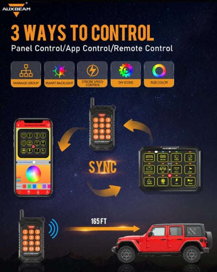 AC Series 8/12 Gang RGB Switch Panel with APP & Remote Control, Toggle/ Momentary/ Pulsed Mode Supported