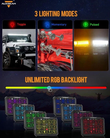 AC Series 8/12 Gang RGB Switch Panel with APP & Remote Control, Toggle/ Momentary/ Pulsed Mode Supported