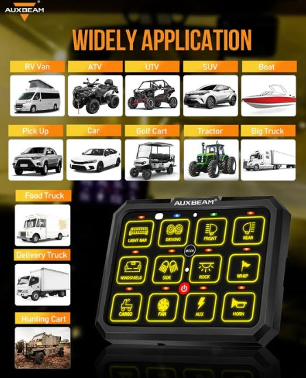 AC Series 8/12 Gang RGB Switch Panel with APP & Remote Control, Toggle/ Momentary/ Pulsed Mode Supported
