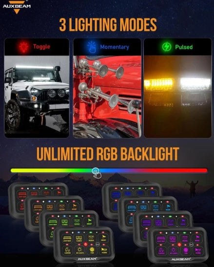 AR Series 6/8 Gang LED Switch Panel, Off Road Light Controller