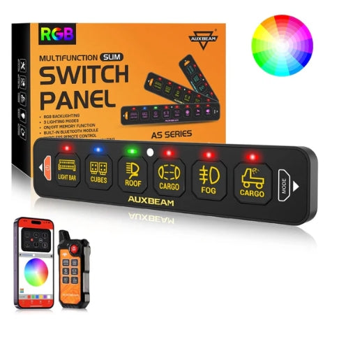 AS Series 4/6/8 Gang RGB Slim Switch Panel with APP & Remote Control, Toggle/ Momentary/ Pulsed Mode Supported (One-Sided Outlet)