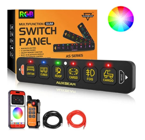 AS Series 4/6/8 Gang RGB Slim Switch Panel with APP & Remote Control, Toggle/ Momentary/ Pulsed Mode Supported (One-Sided Outlet)