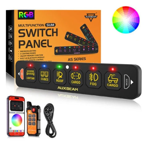AS Series 4/6/8 Gang RGB Slim Switch Panel with APP & Remote Control, Toggle/ Momentary/ Pulsed Mode Supported (One-Sided Outlet)