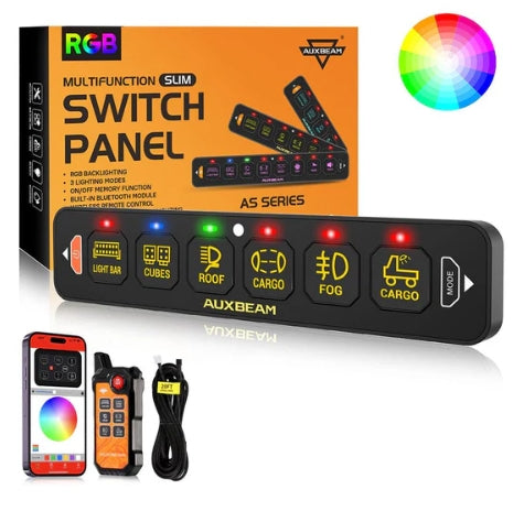 AS Series 4/6/8 Gang RGB Slim Switch Panel with APP & Remote Control, Toggle/ Momentary/ Pulsed Mode Supported (One-Sided Outlet)