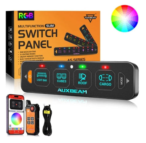 AS Series 4/6/8 Gang RGB Slim Switch Panel with APP & Remote Control, Toggle/ Momentary/ Pulsed Mode Supported (One-Sided Outlet)