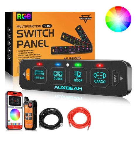 AS Series 4/6/8 Gang RGB Slim Switch Panel with APP & Remote Control, Toggle/ Momentary/ Pulsed Mode Supported (One-Sided Outlet)