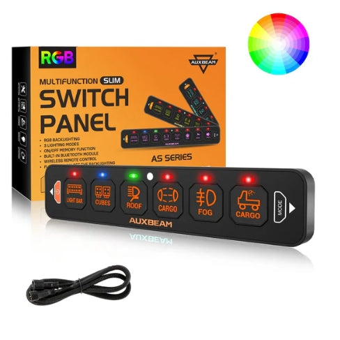 AS Series 4/6/8 Gang RGB Slim Switch Panel with APP & Remote Control, Toggle/ Momentary/ Pulsed Mode Supported (One-Sided Outlet)