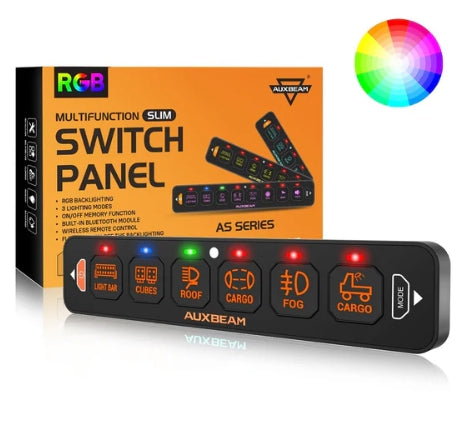 AS Series 4/6/8 Gang RGB Slim Switch Panel with APP & Remote Control, Toggle/ Momentary/ Pulsed Mode Supported (One-Sided Outlet)